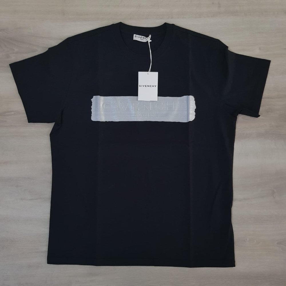 Givenchy Silver Logo Printed Black T-Shirt